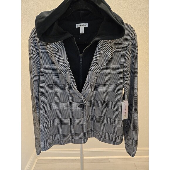 Derek Heart Jackets & Blazers - ​Derek Heart NEW Plaid Blazer L Womens Hoodie Insert Jacket Check Pattern Large